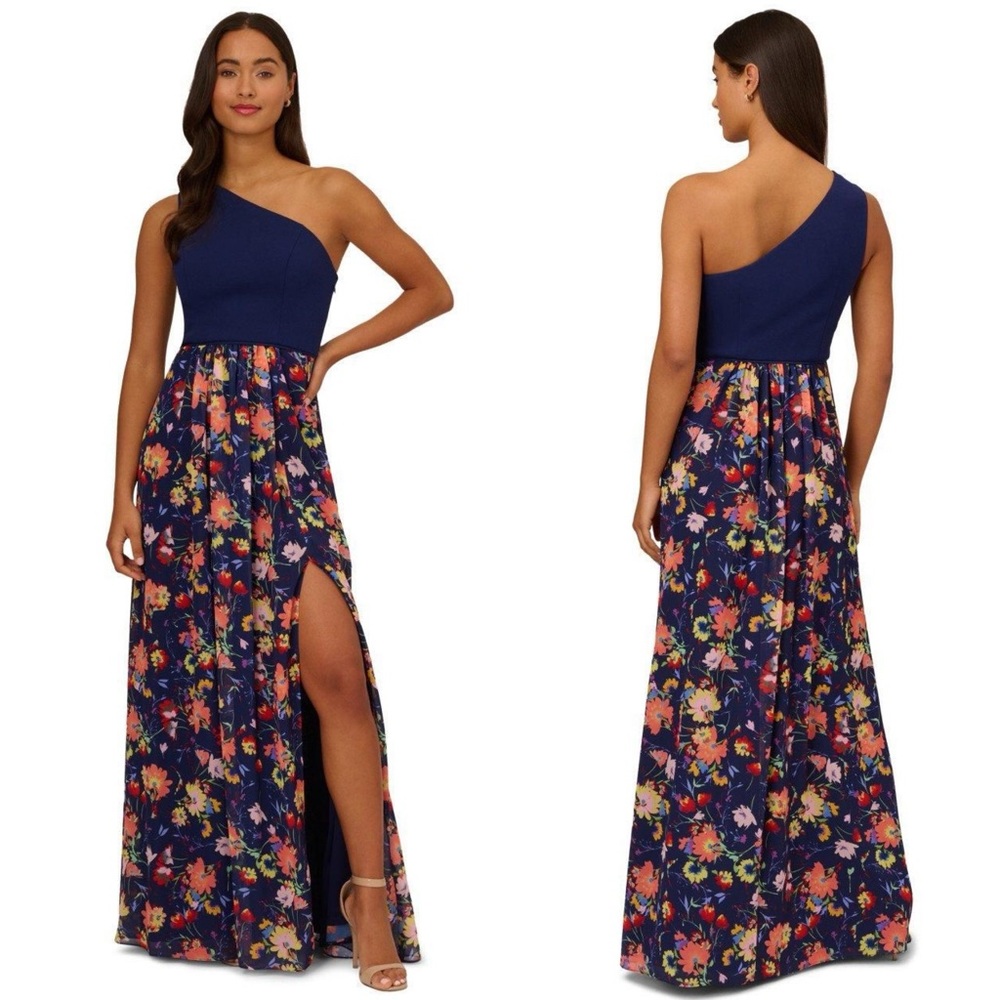 Adrianna Papell Navy Floral Maxi Dress